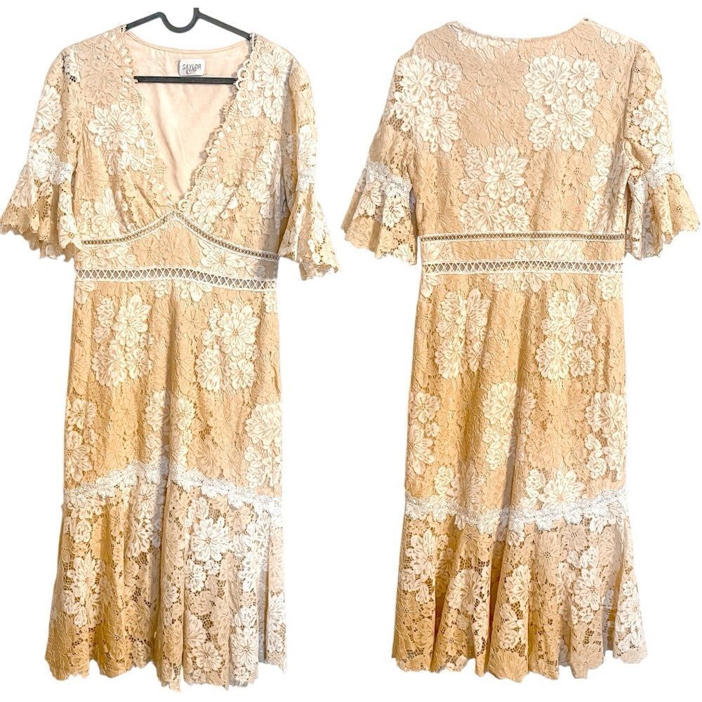 Saylor Maggie Lace Sheath Dress Beige Cream M - Picture 4 of 9